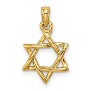 10k Yellow Gold Polished Star of David Charm – 3D Religious Pendant